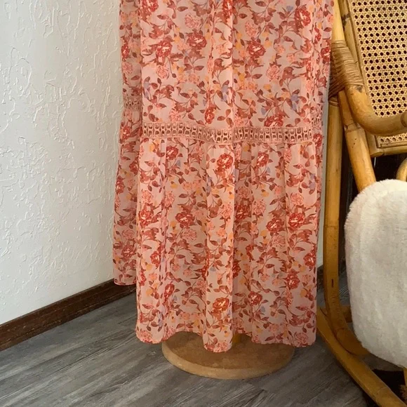 Sheer Fall Long Sleeve Maxi Dress Keyhole Ruffle Tiered Hem Prairie Cottagecore - Picture 6 of 10